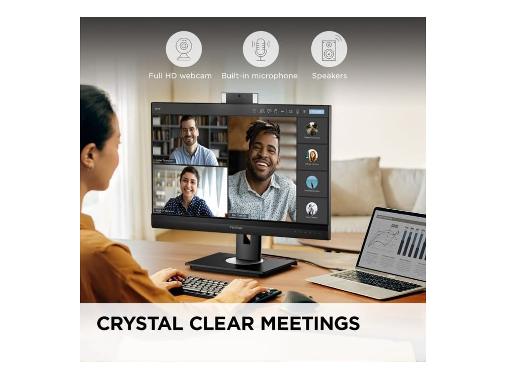 ViewSonic VG2456V - 24" Video Conference Monitor with Webcam & Ethernet, 1080p, 90W USB C