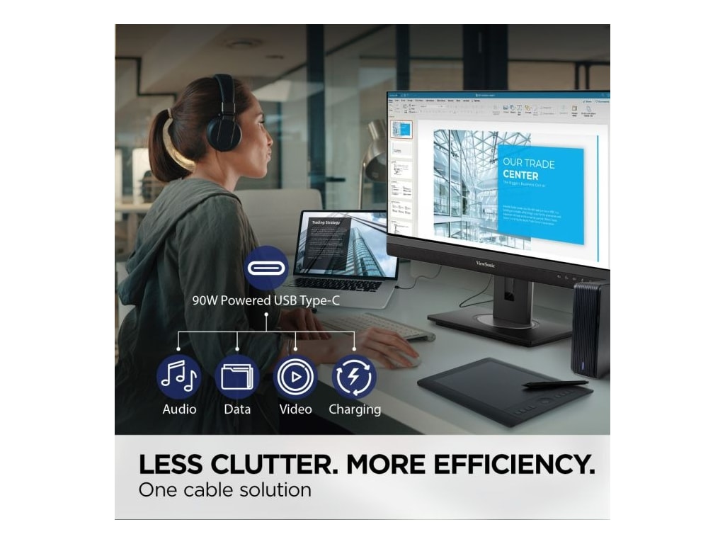 ViewSonic VG2456V - 24" Video Conference Monitor with Webcam & Ethernet, 1080p, 90W USB C