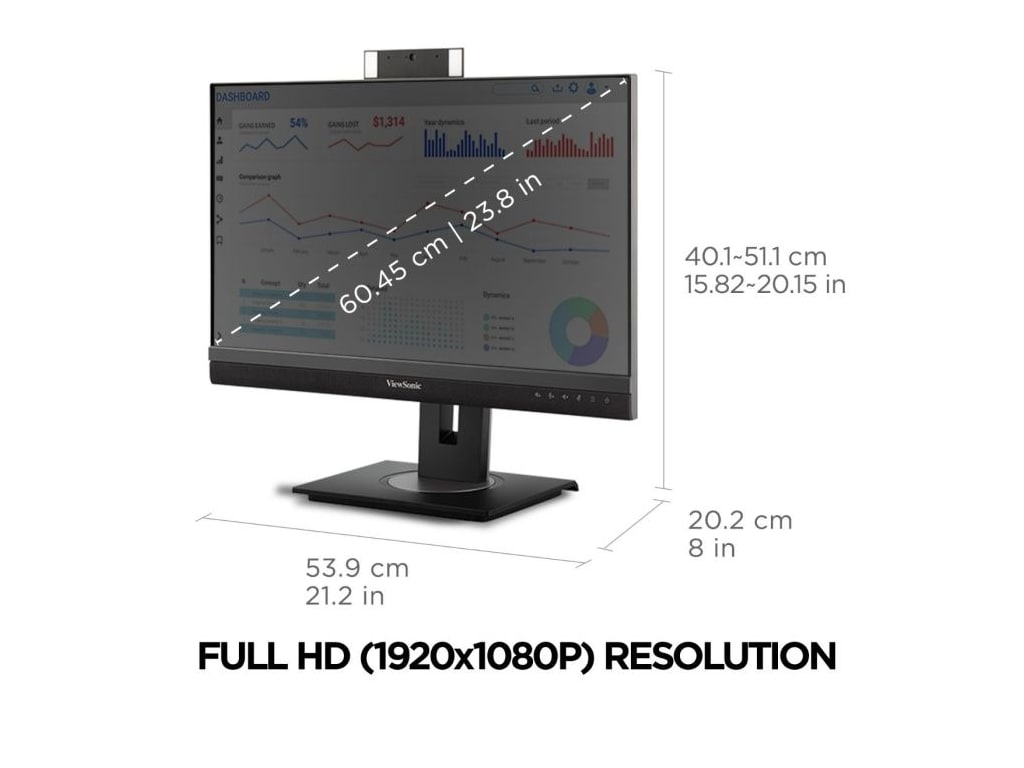 ViewSonic VG2456V - 24" Video Conference Monitor with Webcam & Ethernet, 1080p, 90W USB C